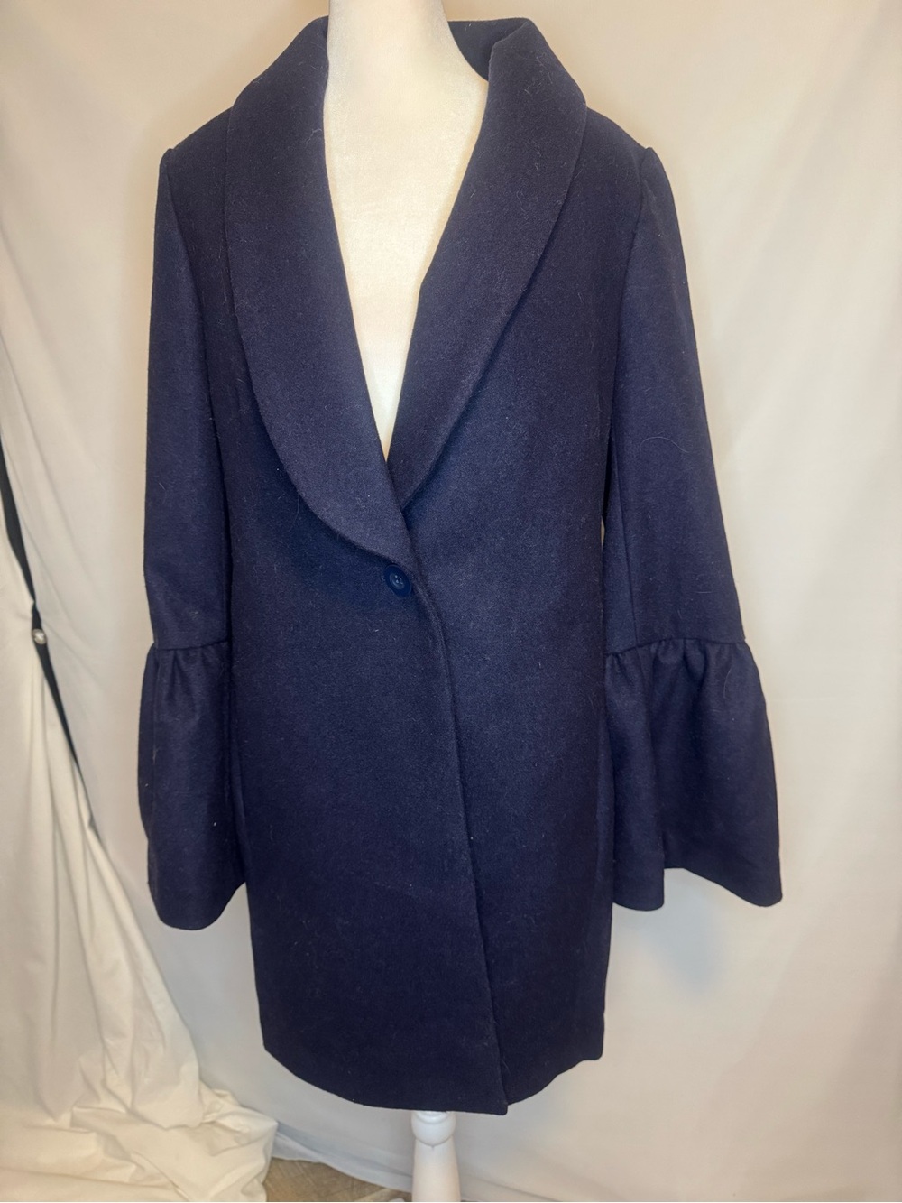 Express  very Dark Navy Bell-Sleeve Single-Button Wool Blend Pea Coat